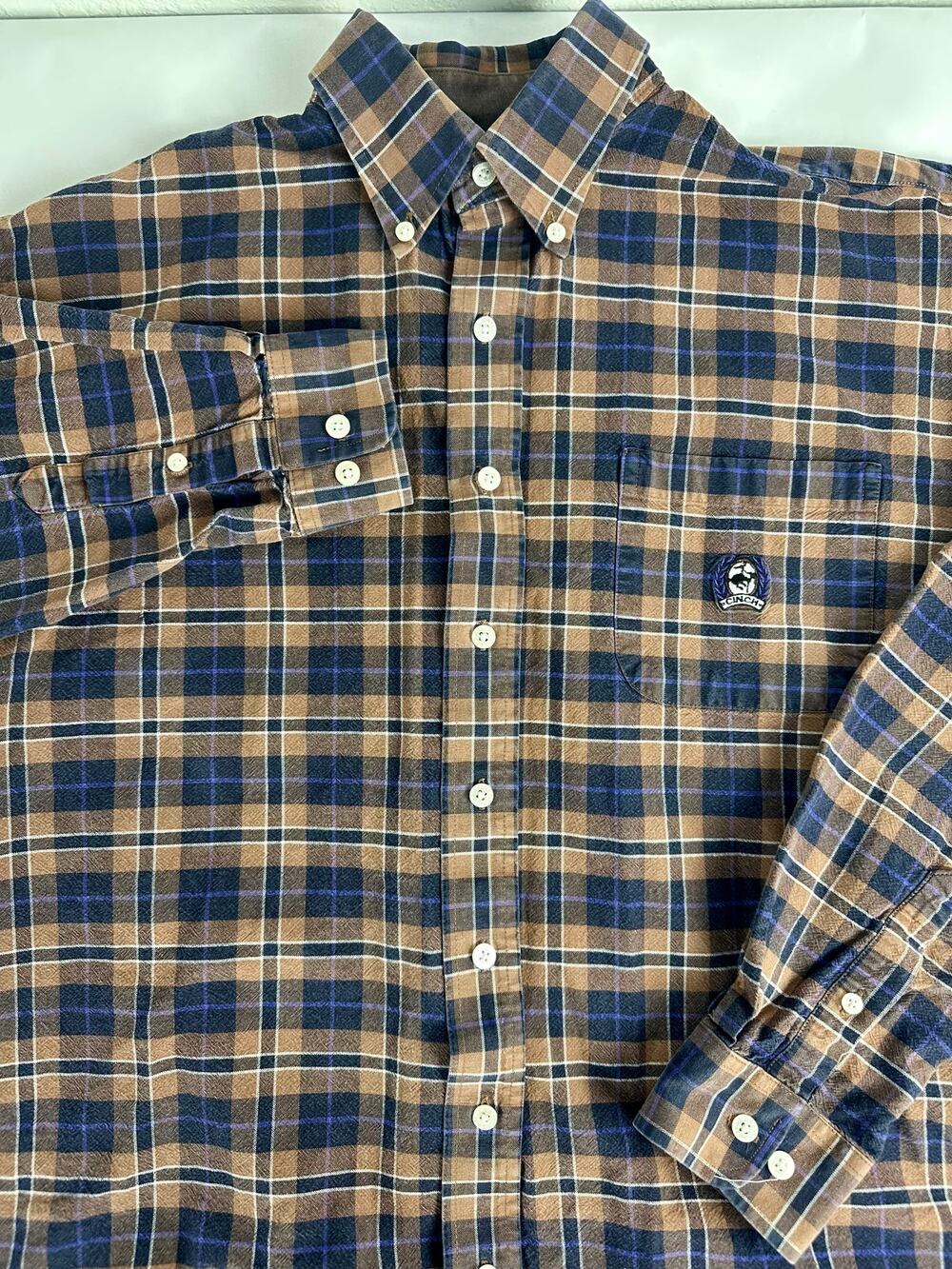 Cinch Brown Plaid Flannel Shirt Medium 100% Cotton Long Sleeve Western Outdoor